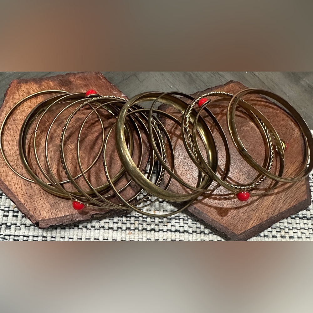 Elegant Brass and Red Women's Bangle Set